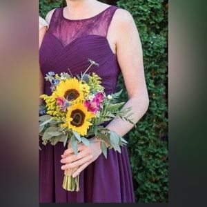 Azazie a-line lace bodice bridesmaids dress - Grape color